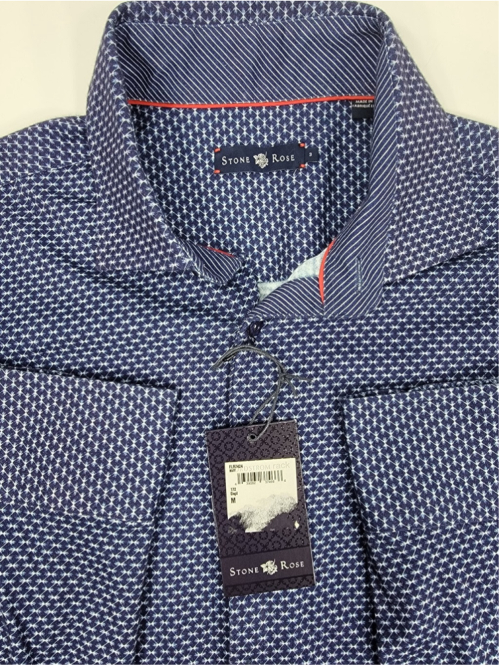 NEW STONE ROSE BUTTON SHIRT SIZE 3/MEDIUM BLUE GEOMETRIC PATTERN SOFT COTTON NWT